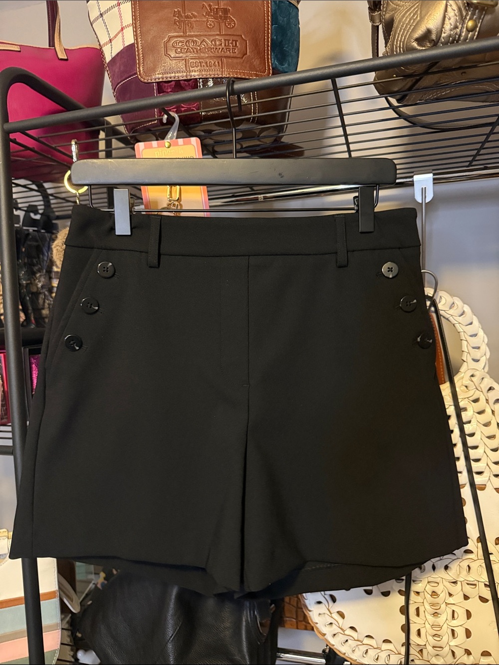 Rachel Zoe Black Button-Accent Tailored Skort Shorts - Picture 2 of 8
